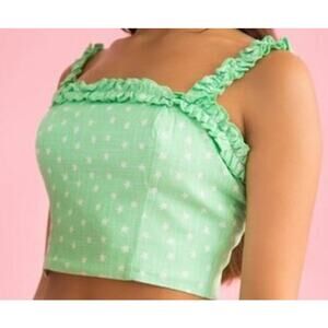 NWT Finders Keepers Floral Crop Top Cottagecore Feminine Green Sz Medium Ruffle